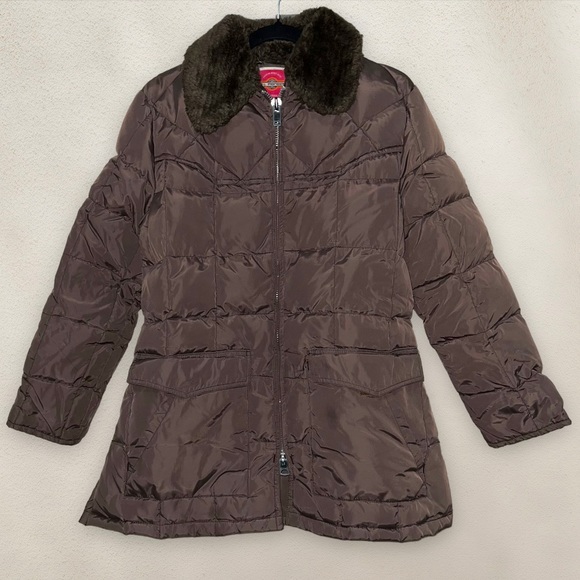 Vintage 70s Ms. Pioneer Puffer Coat Jacket Northern Down Full Zip Brown Women Lg - Picture 1 of 8